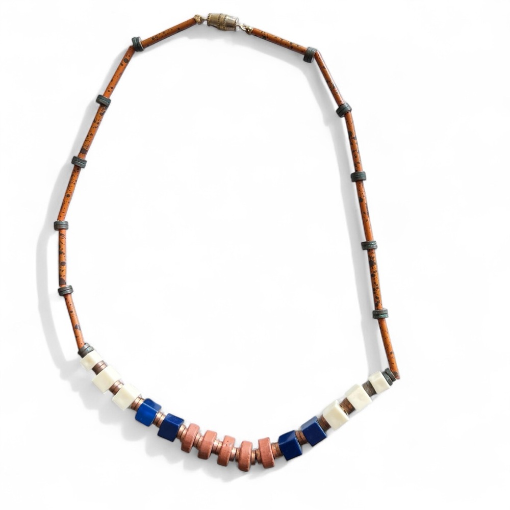 CHOKER Beaded Brown Blue Brown Cream Necklace